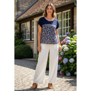 Boden Women's Floral Print Navy Blue Top